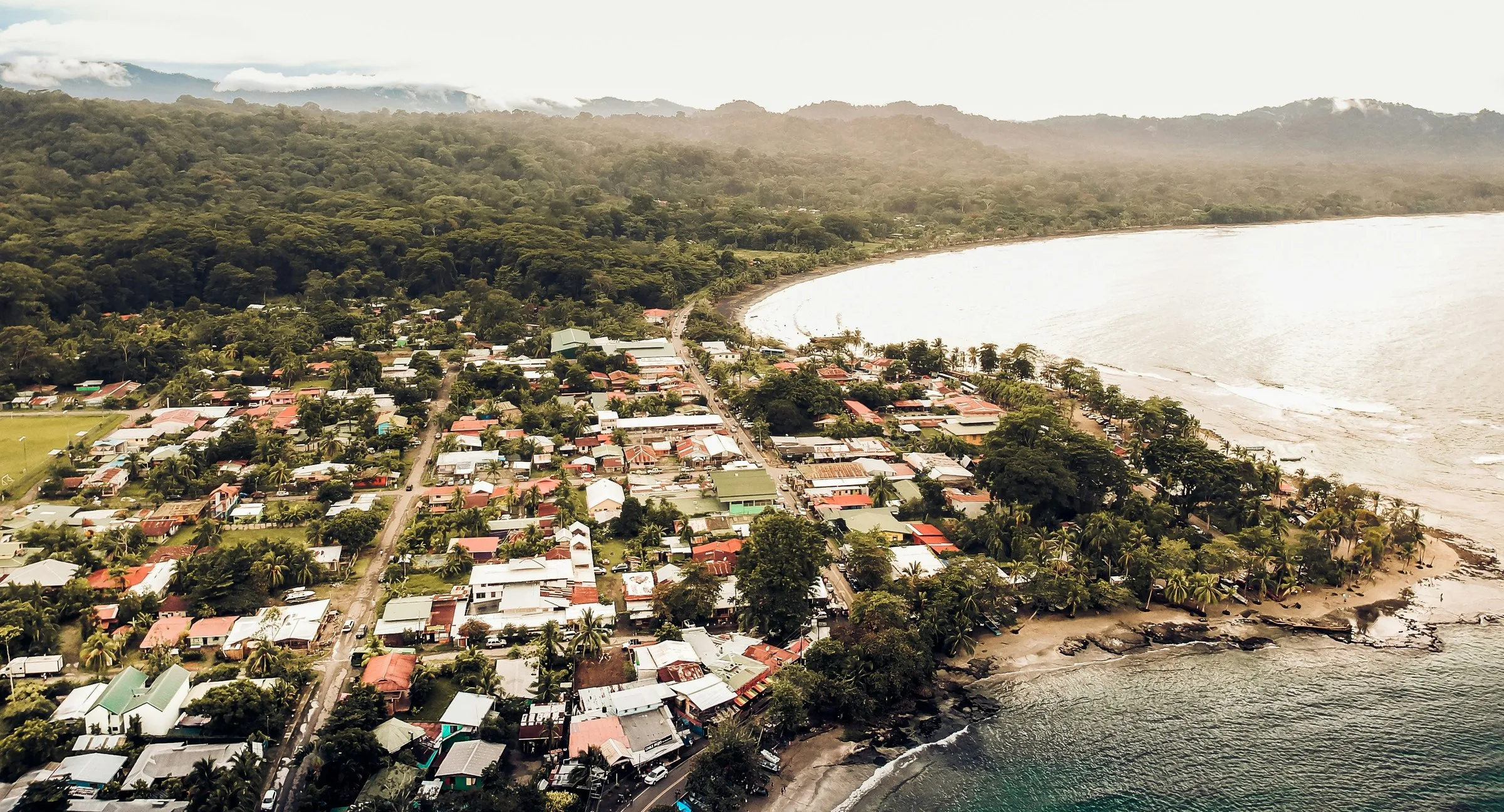 Aerial view of Puerto Viejo, between the rainforest and the Caribbean Sea